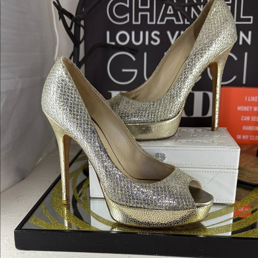 Jimmy Choo Shimmering Silver and Gold Heels 38 = 7.5/8 - Picture 4 of 9